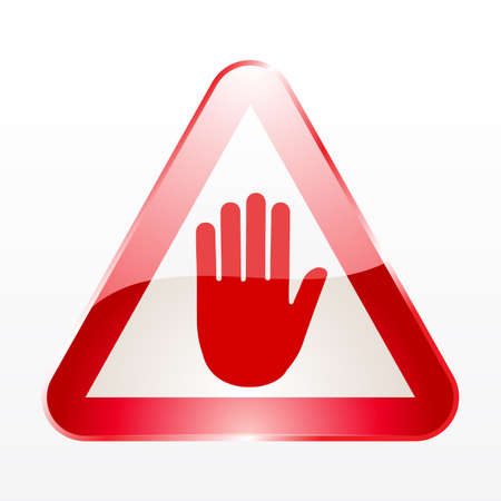 Stop sign icon with hand in triangl - vectorのイラスト素材