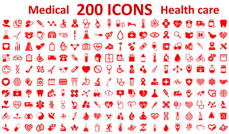 Set 200 Medecine and Health flat icons. Collection health care medical sign icons - stock vectorのイラスト素材