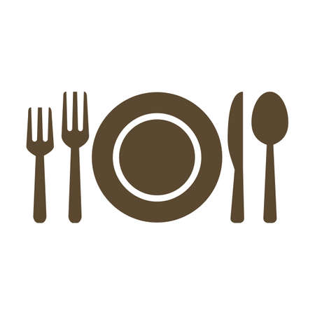 Plate, fork, spoon and knife icons - stock vector