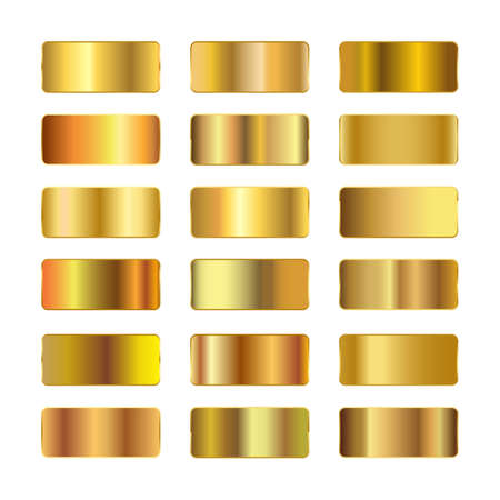 Ingots of gold, set of gold gradients, golden squares collection, textures group, gold background set - stock vectorのイラスト素材