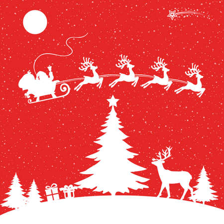 Santa Claus flyin on Christmas sleigh in the night - stock vectorのイラスト素材
