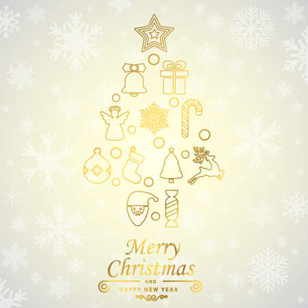 Golden Christmas card, Christmas symbol icons, Merry Christmas, Happy New Year - stock vectorのイラスト素材