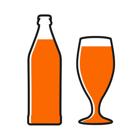 Bottle of beer and wineglass icon, logo, sign, emblem - stock vectorのイラスト素材