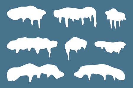 Vector collection of snow caps, pile, icicles, ice, snowball and snowdrift isolated on transparent background. 3d Winter decorations, Christmas, snow texture - vectorのイラスト素材