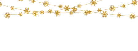 Snowflake border background for Christmas card. New Year golden decoration. Hanging glitter snowflake - stock vectorのイラスト素材