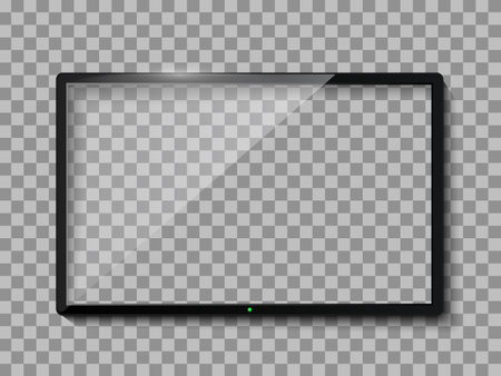 Realistic TV screen. Empty TV frame transparent background. Modern stylish lcd monitor, led type. Blank television template - stock vectorのイラスト素材