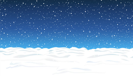 Snowfall and little snow with snow drifts. Heavy snowfall, snowflakes in different shapes and forms. Sky clouds and snow winter. Frosty close-up wintry snowflakes - vectorのイラスト素材