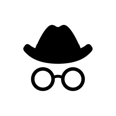 Incognito icon. Hat and glasses sign. Anonymous spy agent symbol, logo illustration - stock vectorのイラスト素材