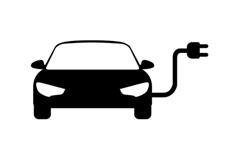 Electric car. Electrical charging station symbol. Electric vehicle charging station road sign - stock vectorのイラスト素材