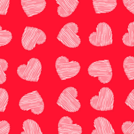 Beautiful hand drawn seamless red heart background - vectorのイラスト素材