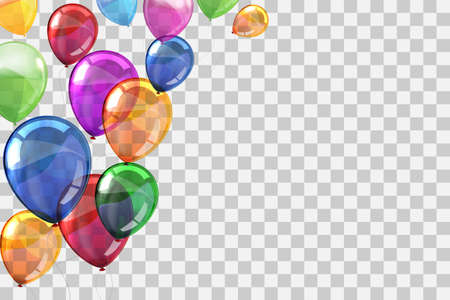 Group colored helium fly balloons on transparent background - stock vectorのイラスト素材