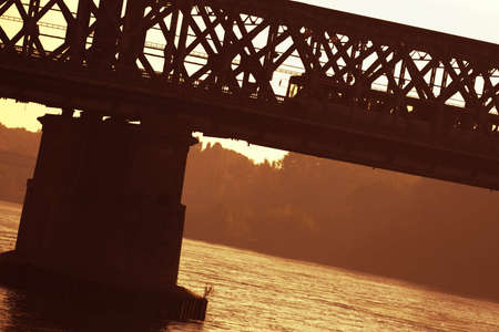 old bridge in bratislava slovakia in sepia toned colourの写真素材