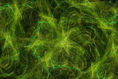 abstract background with green light trails and glowの写真素材