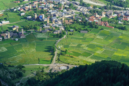 View of the mountain village, Mestia, Georgiaのeditorial素材