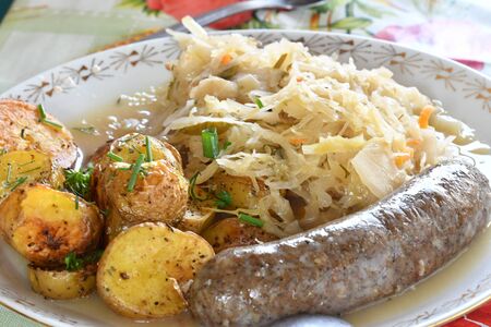 people food potatoes, blood sausage, cabbage acidの写真素材