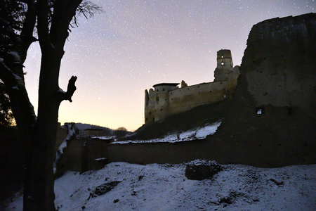 ruins of the castle photography in the night Zborov Slovakiaのeditorial素材