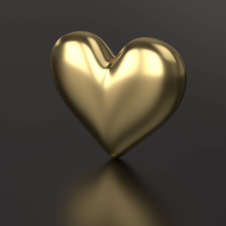 Golden Heart. 3D Render on Black Backgroundの写真素材