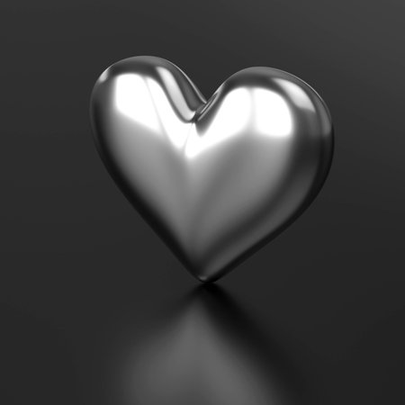 Silver Heart on Black background. 3D Renderingの写真素材