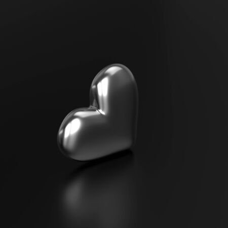 Silver Heart on Black background. 3D Renderingの写真素材