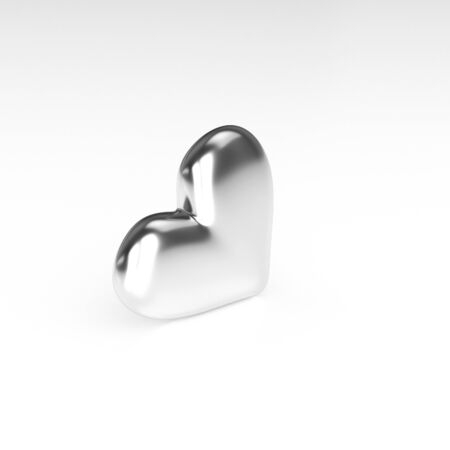 Silver Heart on white background. 3D Renderingの写真素材