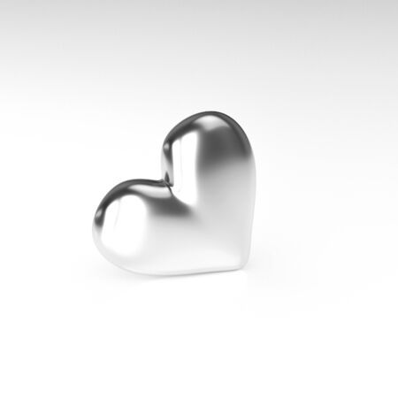 Silver Heart on white background. 3D Renderingの写真素材