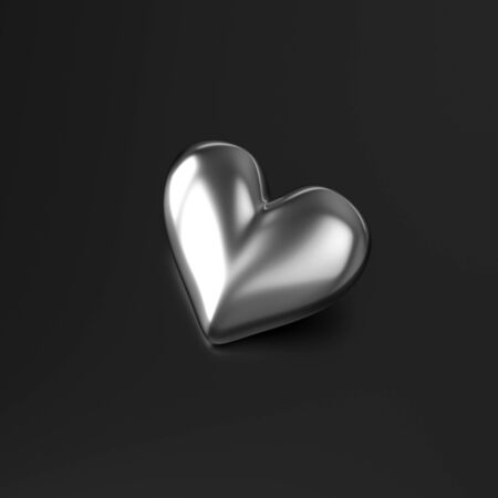 Silver Heart on Black background. 3D Renderingの写真素材