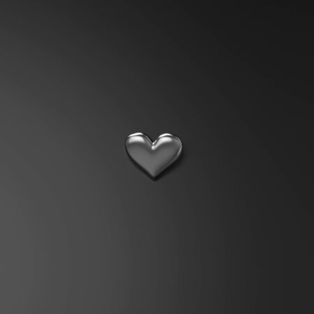 Silver Heart on Black background. 3D Renderingの写真素材