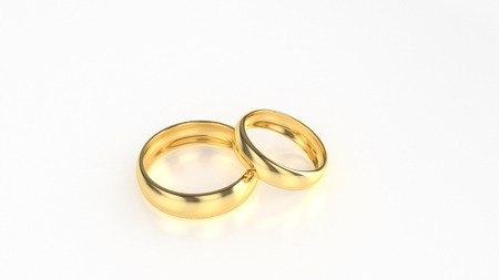 The beauty gold wedding ring on white background. 3d renderingの写真素材