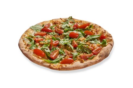 Pizza isolated on white background. For fast food restaurant design or fast food menuの写真素材