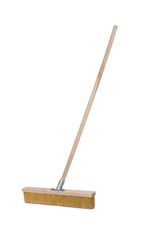 Broom with long wooden handle isolated on white background. Cleaning equipment for houseworkの写真素材