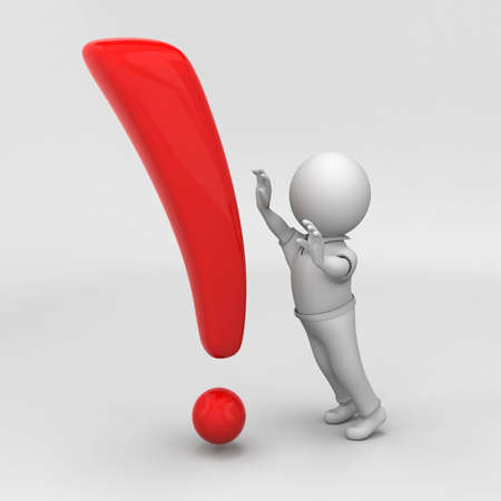 Guy with an exclamation mark. Guy expresses emotions, accompanied by the symbol shown.の写真素材