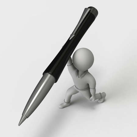 3d person holding a black pen, which has a metal decoration. View of the person from the topの写真素材