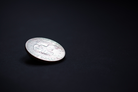 One dollar coin on a dark gray background
