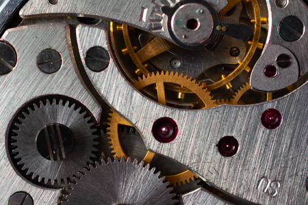 Pocket watch mechanism in close detail, macro