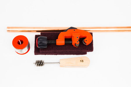 Tools to copper installation on the white backgroundの写真素材