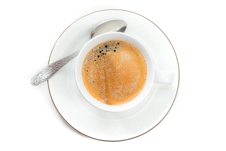 Top view to cup of fresh brewed coffeeの写真素材