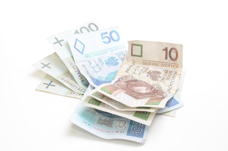 Polish currency banknotes pln zloty isolated on white