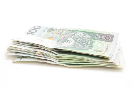 Polish currency banknotes pln zloty isolated on white