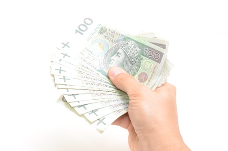 Polish currency banknotes pln zloty isolated on whiteの写真素材