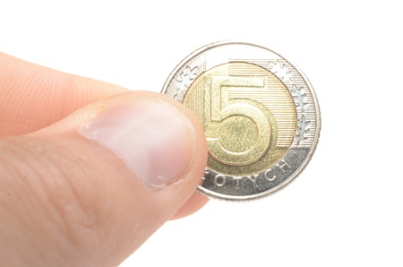 Polish currency coins pln zloty isolated on whiteの写真素材