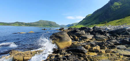 Panoramic view of the Faroe Islands from the sea.の写真素材