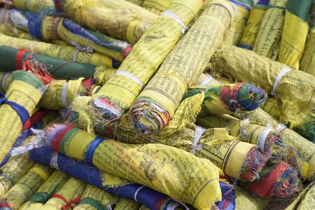 Rolled prayer flags at Swayambhunath, Kathmanduの写真素材