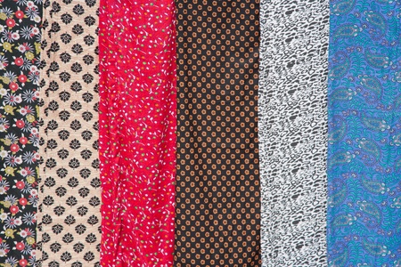 Nepalese silk shawls for sale in Thamel market, Kathmanduの写真素材