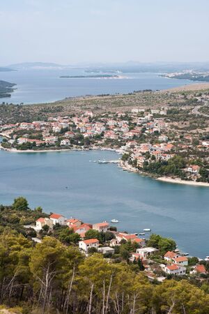 View from the hill on Dalmatian coastline close to Sibenik, Croatia.のeditorial素材