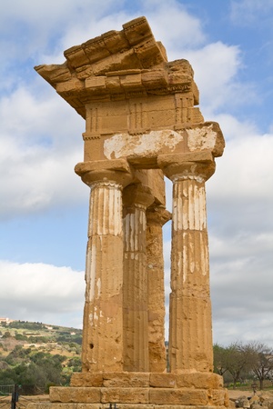 Ruins of Temple of Castor and Pollux in Valley of the Temples in Agrigento (Akragas), Sicily.の写真素材