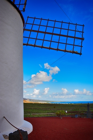 Windmill in Jardin de Cactus, Lanzarote, Canary Islands, Spainの写真素材