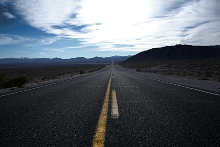Straight road through Death Valley, California, USAの写真素材