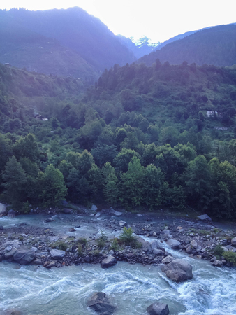 River and mountain view at Manali - Leh, Ladakh highway road, India