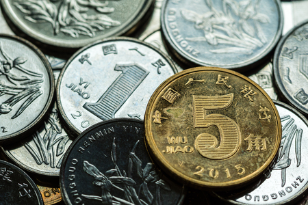 Yuan, Chinese money cash coinの写真素材