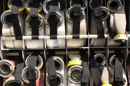 A lot of hoses ready to extinguishの写真素材